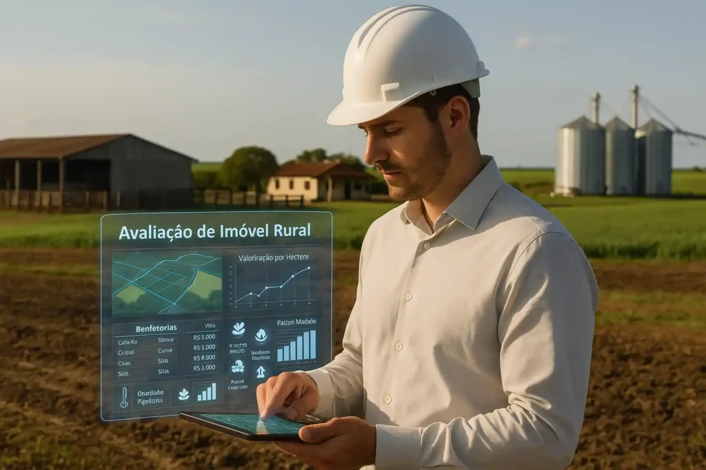 Engenheiro da Obrap Engenharia realiza avaliação de imóvel rural com análise digital de dados e valorização por hectare